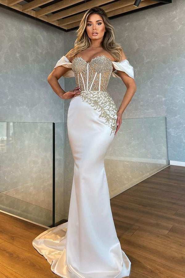 White Sweetheart Off the Shoulder Mermaid Evening Dress