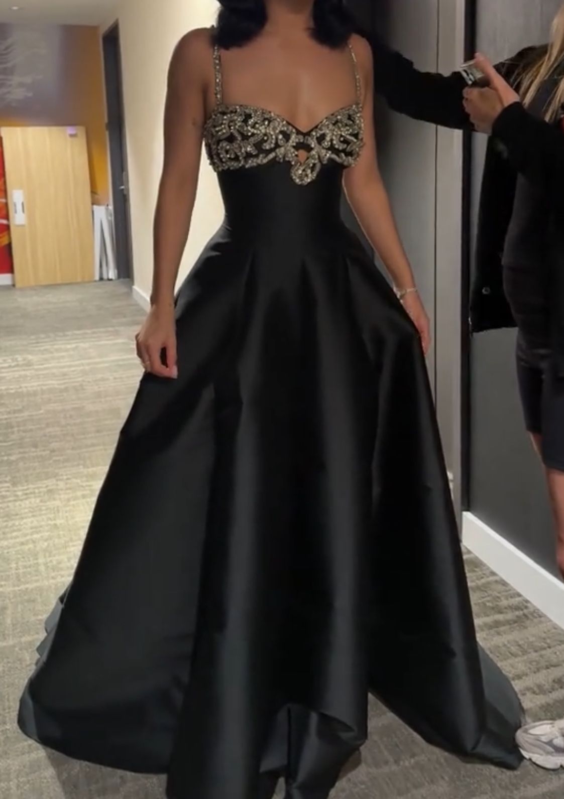 Classy A line Spaghetti Strap Beaded Prom Dress