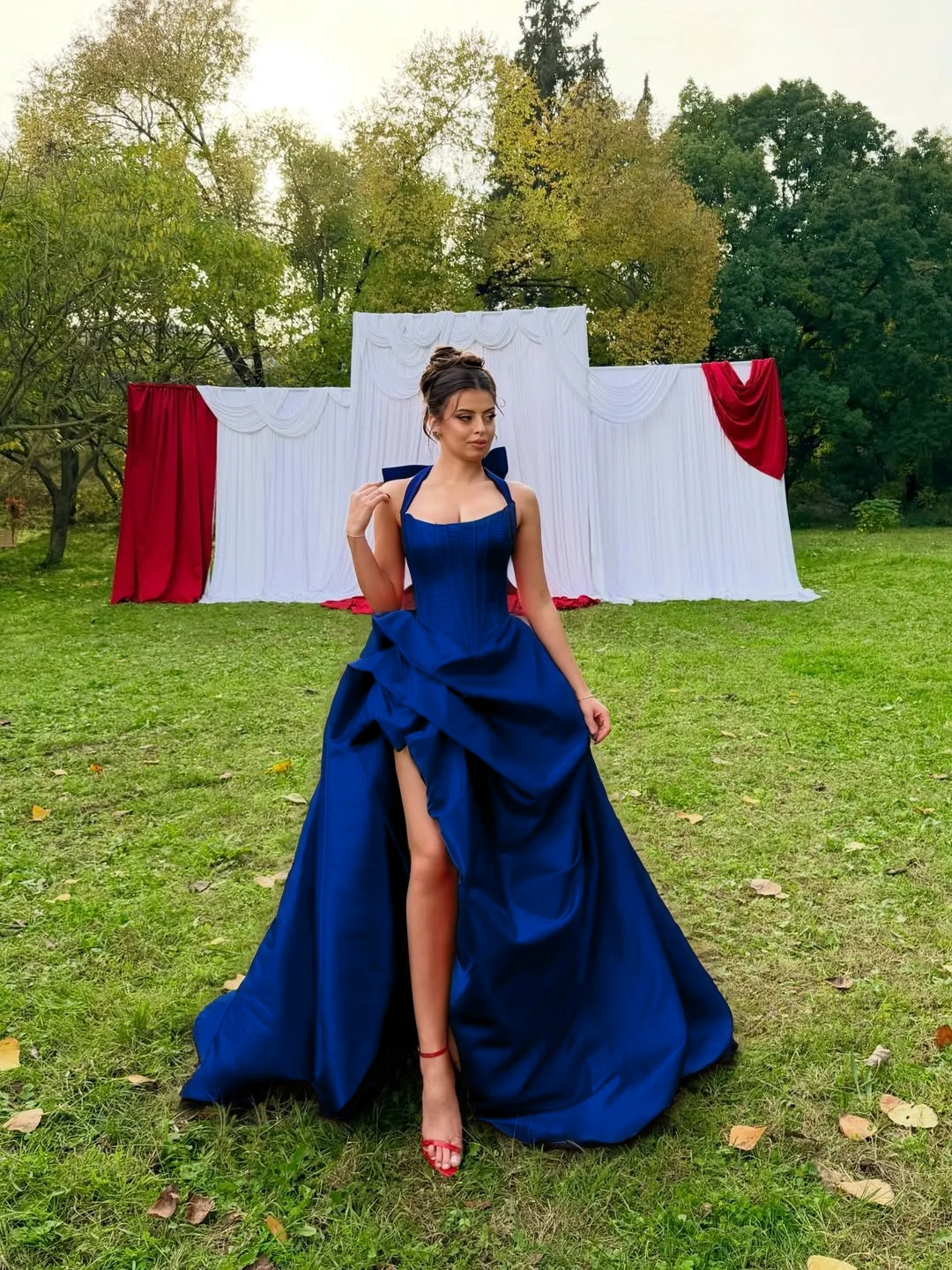 Halter Neck Strapless Sleeveless Long A-Line Prom Dress