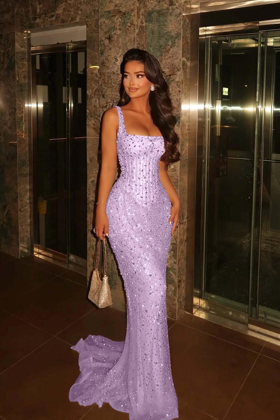 Spaghetti Strap Sleeveless Long Mermaid Evening Formal Dress With Beading