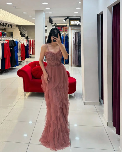 Sweetheart Spaghetti-Straps Sweet Tulle Prom Dress