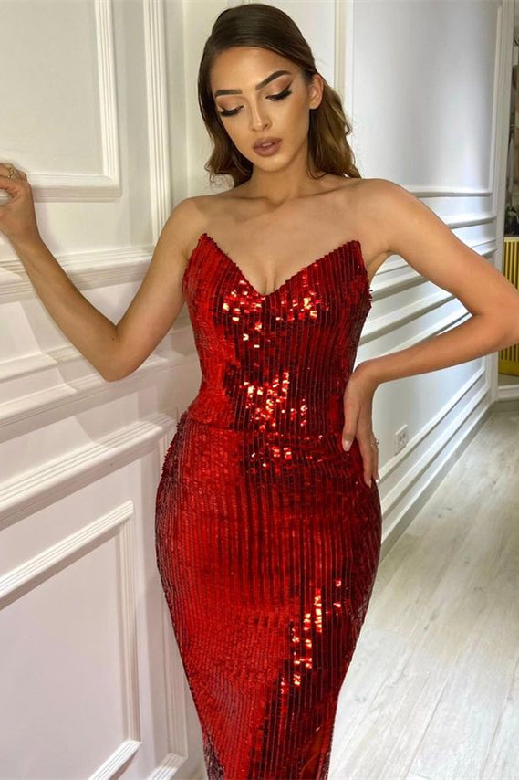 Burgundy Prom Dress V Neck Sequins Heary Mermaid