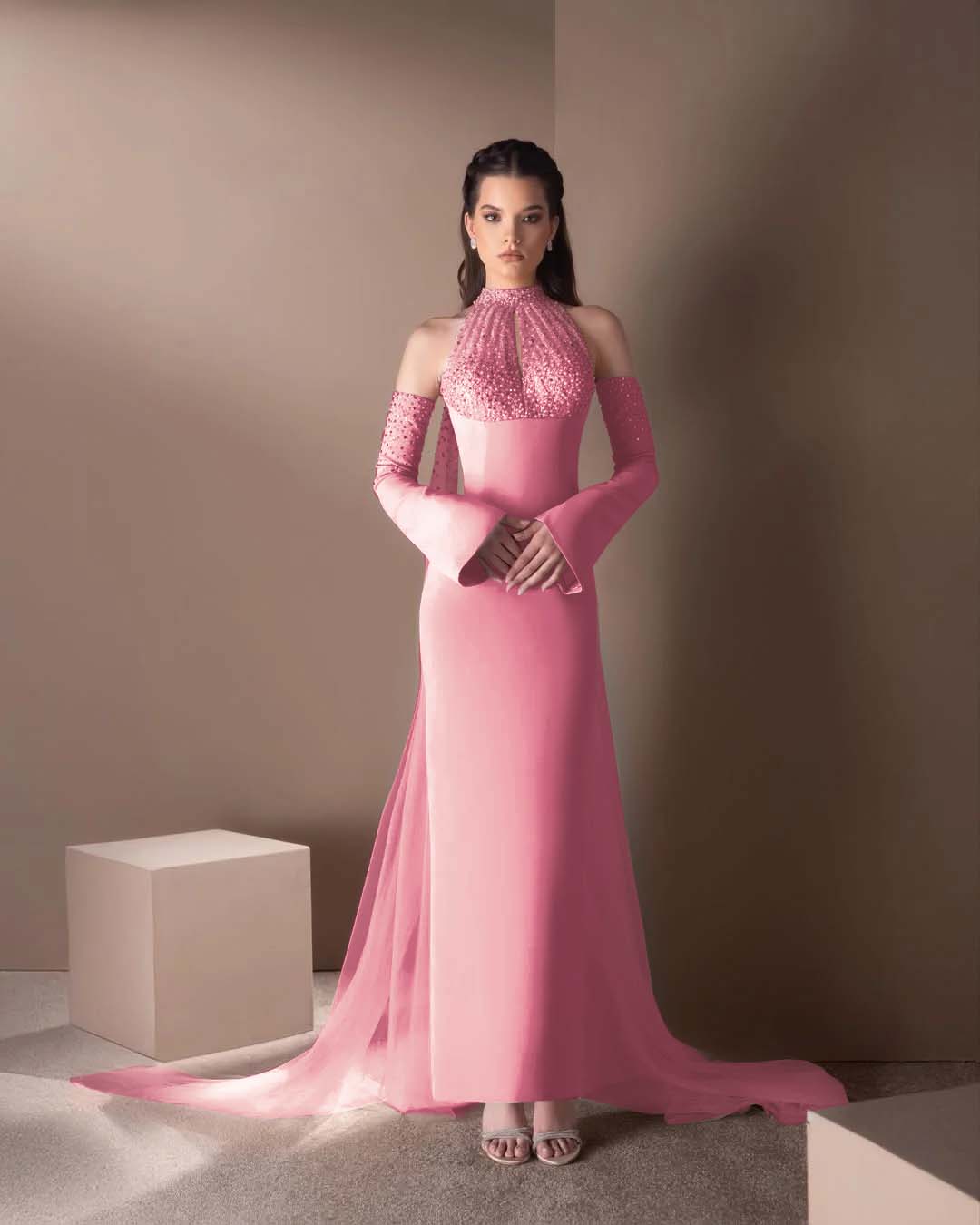 High Neck Strapless Long Sleeves Long Mermaid Prom Dress