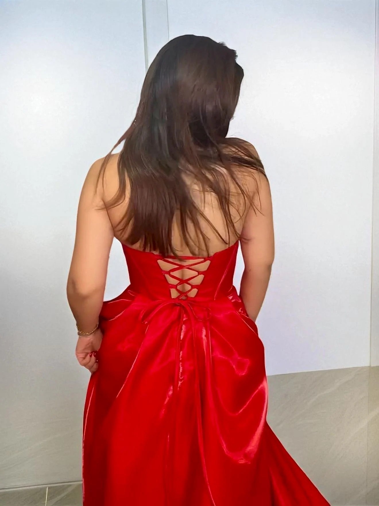 Shiny Satin Beaded Corset Formal Evening Gown