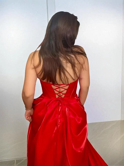 Shiny Satin Beaded Corset Formal Evening Gown