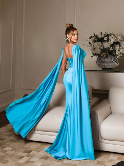Fashion Blue Straps Prom Dress Slimming Sweetheart Mermaid Train