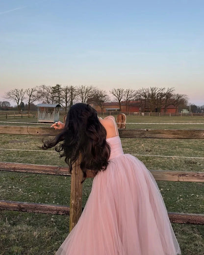 Pink  Sweetheart Spaghetti-Straps Tulle Prom Dress