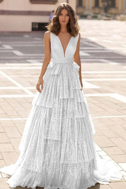 Champagne V-Neck Tulle Stunning Prom Dress ZT0664