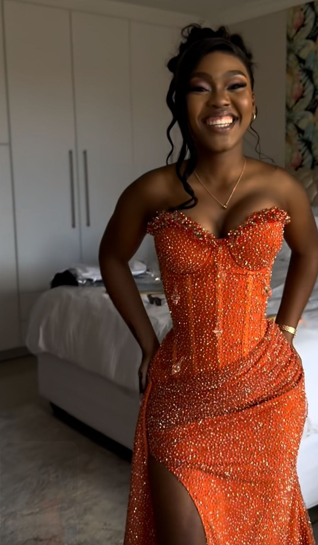Orange Mermaid Long Prom Dress Evening Party Dresses