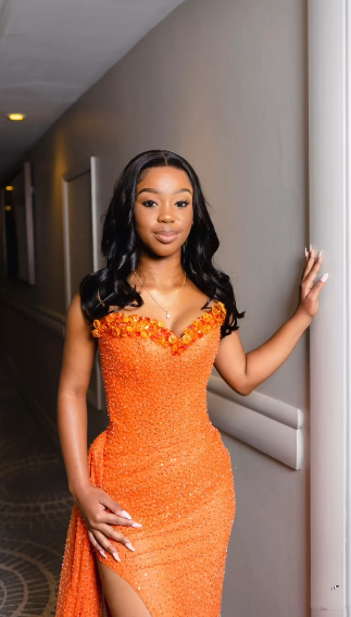 Orange Mermaid Long Prom Dress Evening Party Dresses