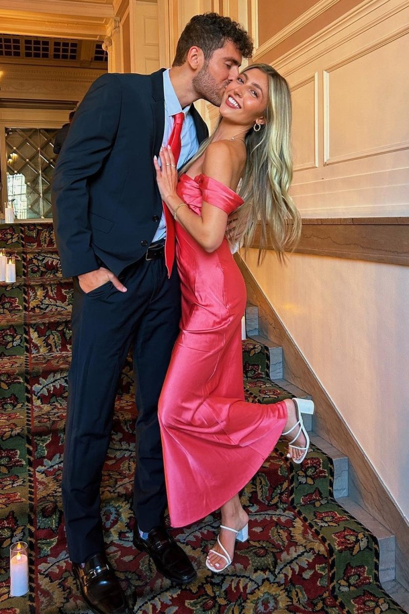 Finara | Coral - Off The Shoulder Sheath Satin Long Prom Dresses