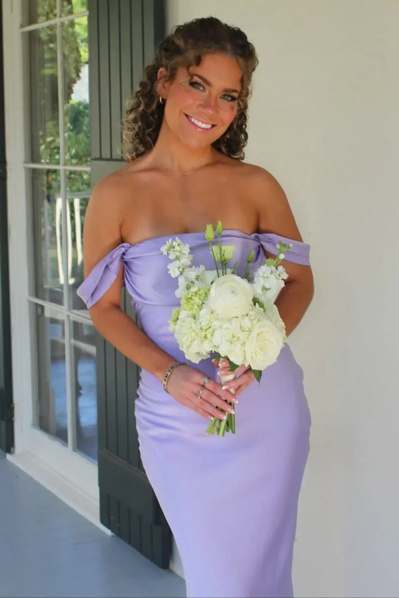 Off The Shoulder Sheath Satin Long Prom Dresses