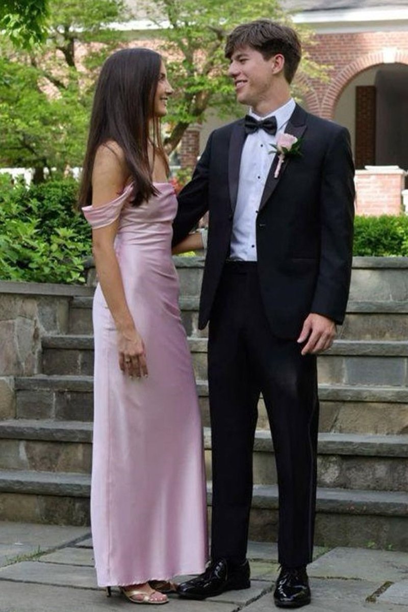 Off The Shoulder Sheath Satin Long Prom Dresses