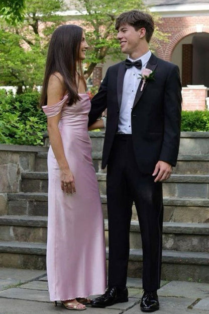 Off The Shoulder Sheath Satin Long Prom Dresses