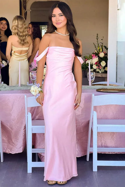 Off The Shoulder Sheath Satin Long Prom Dresses
