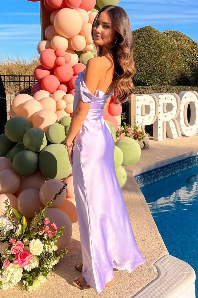 Off The Shoulder Sheath Satin Long Prom Dresses