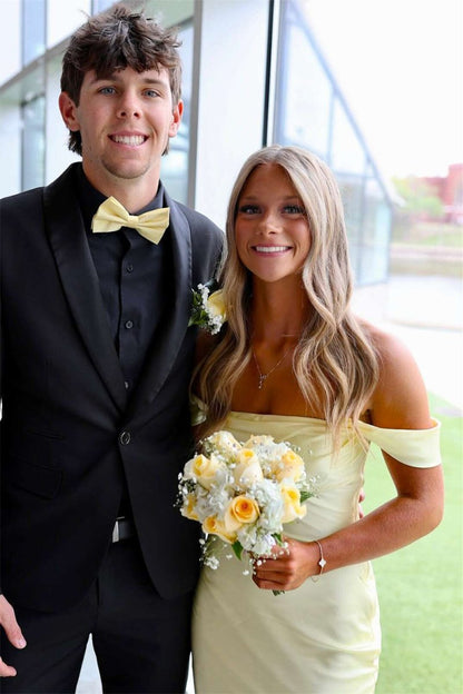 Off The Shoulder Sheath Satin Long Prom Dresses