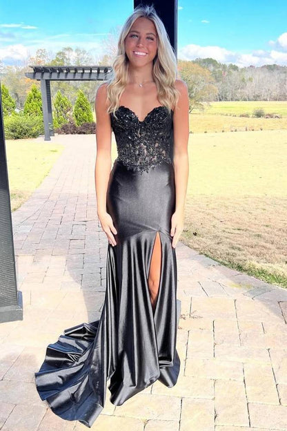 Sweetheart Beaded Applique Mermaid Prom Dress with Slit