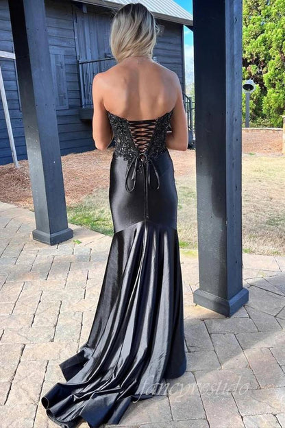 Sweetheart Beaded Applique Mermaid Prom Dress with Slit