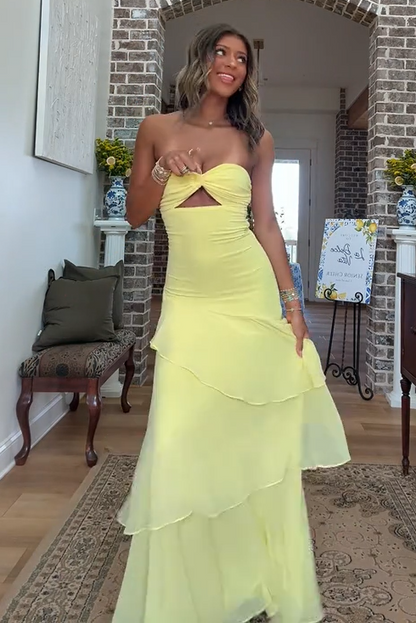 Sweetheart Yellow Keyhole Ruffle Mermaid Prom Dress
