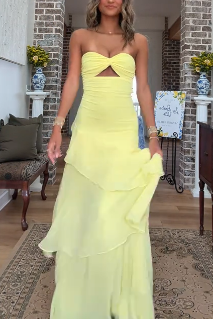 Sweetheart Yellow Keyhole Ruffle Mermaid Prom Dress