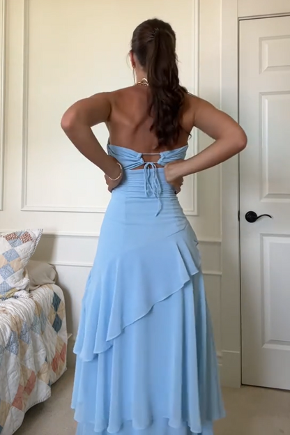 Sweetheart Yellow Keyhole Ruffle Mermaid Prom Dress