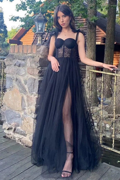 Charming Corset A-Line Slit Prom Dress with Bow