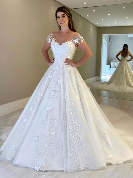 Gorgeous Off Shoulder White Lace Aline Wedding Dress