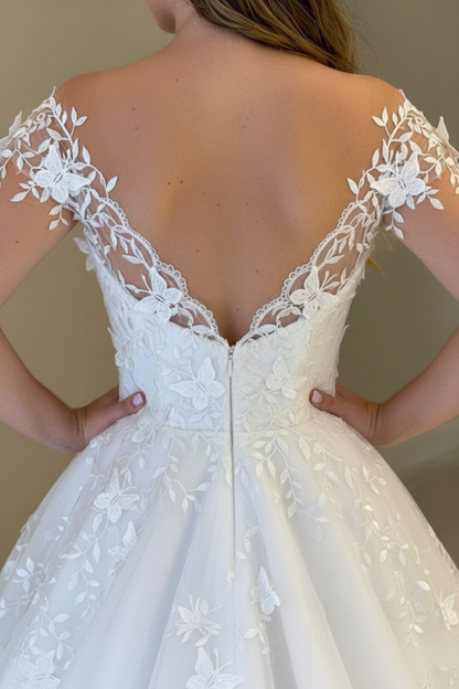 Gorgeous Off Shoulder White Lace Aline Wedding Dress