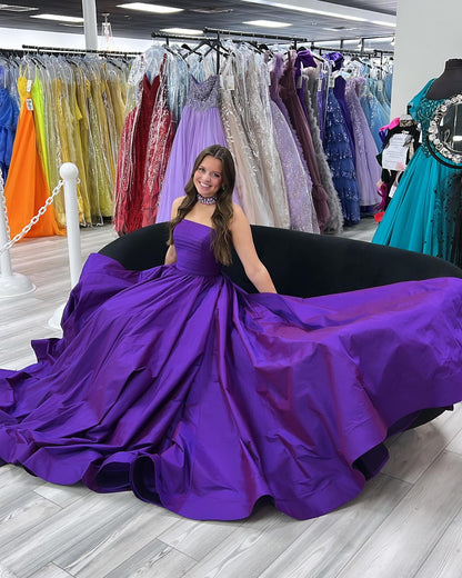 Gorgeous Strapless Satin Purple Prom Dress