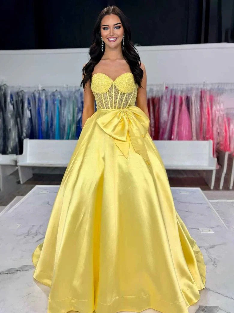 Aqua Strapless Sweetheart Ball Gown with Beaded Bodice & Satin Skirt