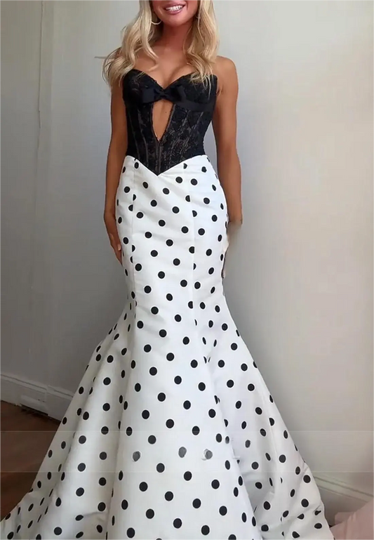 Hot Black Polka Dot Corset Prom Dress