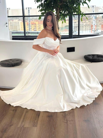 Off-Shoulder Satin A-Line Wedding Dress