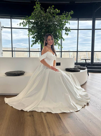 Off-Shoulder Satin A-Line Wedding Dress