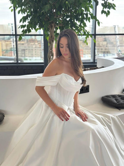 Off-Shoulder Satin A-Line Wedding Dress