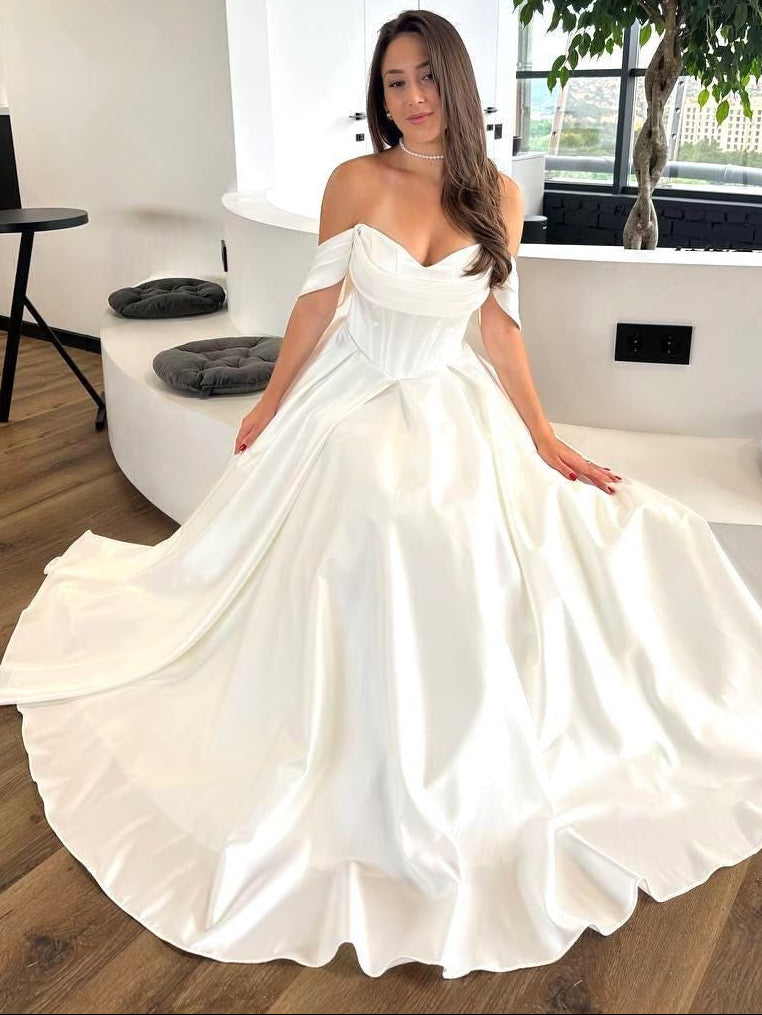 Off-Shoulder Satin A-Line Wedding Dress