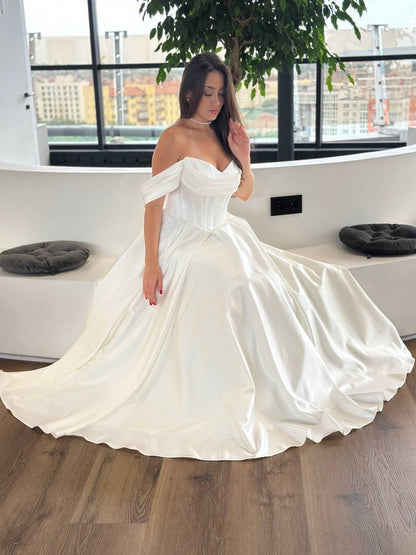 Off-Shoulder Satin A-Line Wedding Dress