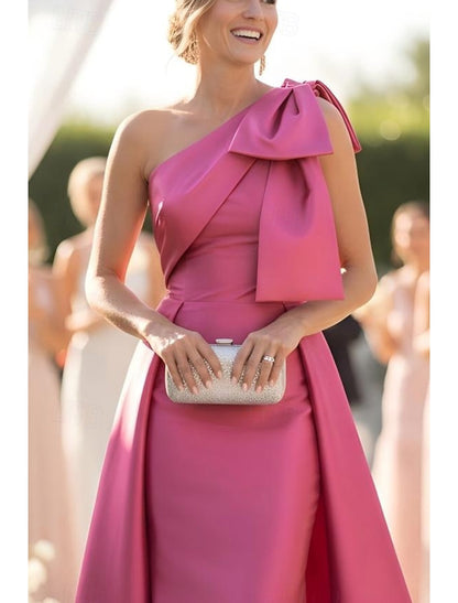 Fuchsia One Shoulder Sleeveless Mermaid Bow Evening Dress