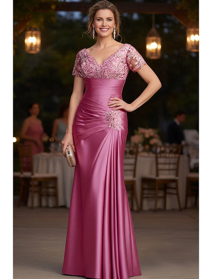 V-Neck Applique Half Sleeve Mermaid Women Evening Dress