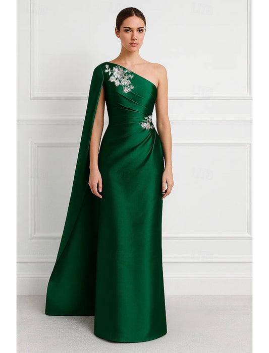 One Shoulder Shawl Sleeveless Applique Mermaid Evening Dress