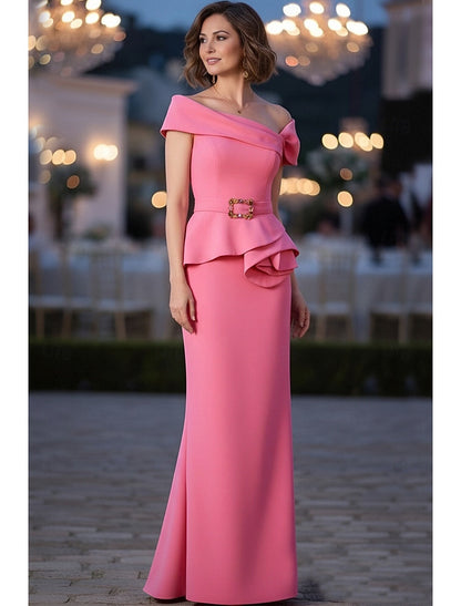Off the Shoulder Pink Sleeveless Belt Mermaid Evening Dress
