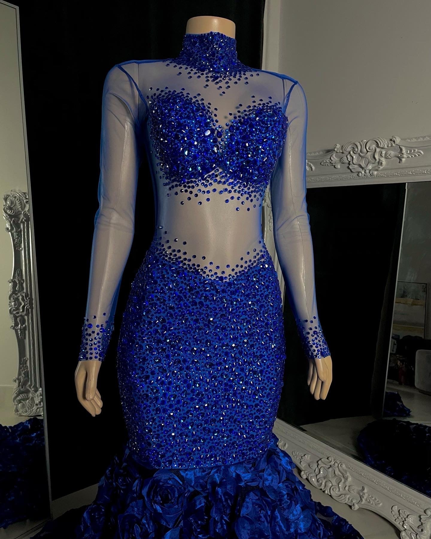 Royal Blue High Neck Corset Tulle Mermaid Prom Dress