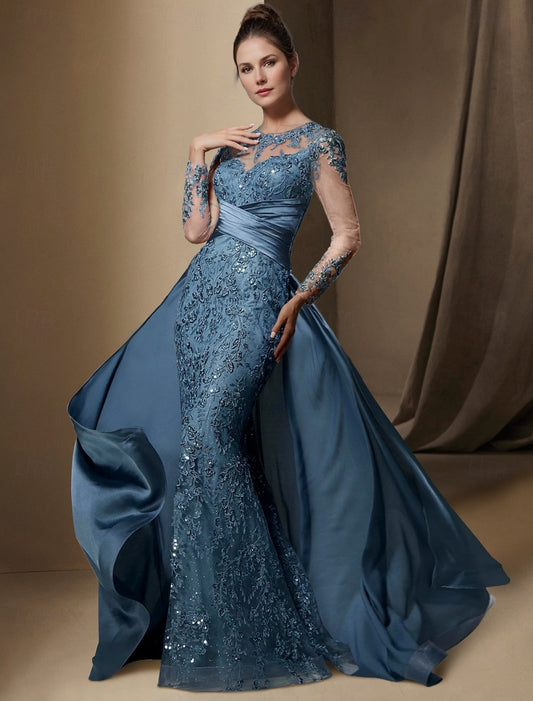 Lace Applique Long Sleeve Mermaid Court Train Evening Dress
