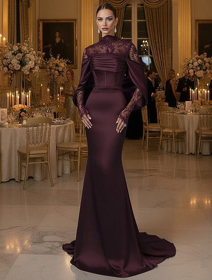 Gold Satin High Neck Evening Gown