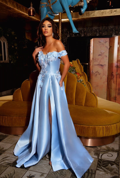 Red Off-Shoulder Sweetheart Floral Appliques Prom Dress