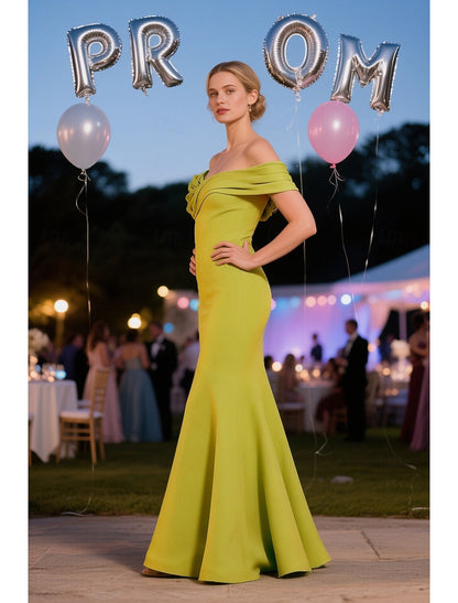 Off Shoulder Fitted Evening Dress 3D Flower Mother of Gown