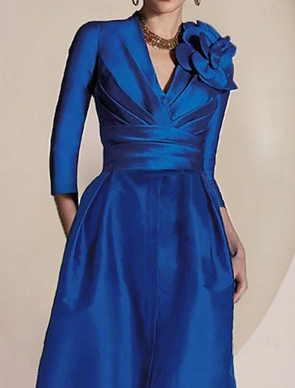 Flowers V-Neck Long Sleeve A-Line Side Slit Evening Dress