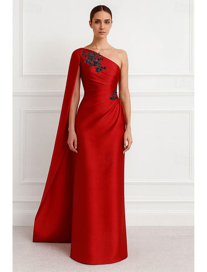 One Shoulder Shawl Sleeveless Applique Mermaid Evening Dress