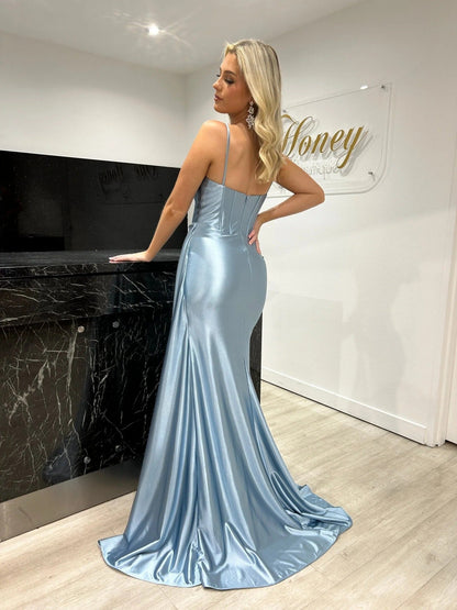 Crystal Sexy Slit Spaghetti Strap Formal Evening Dress