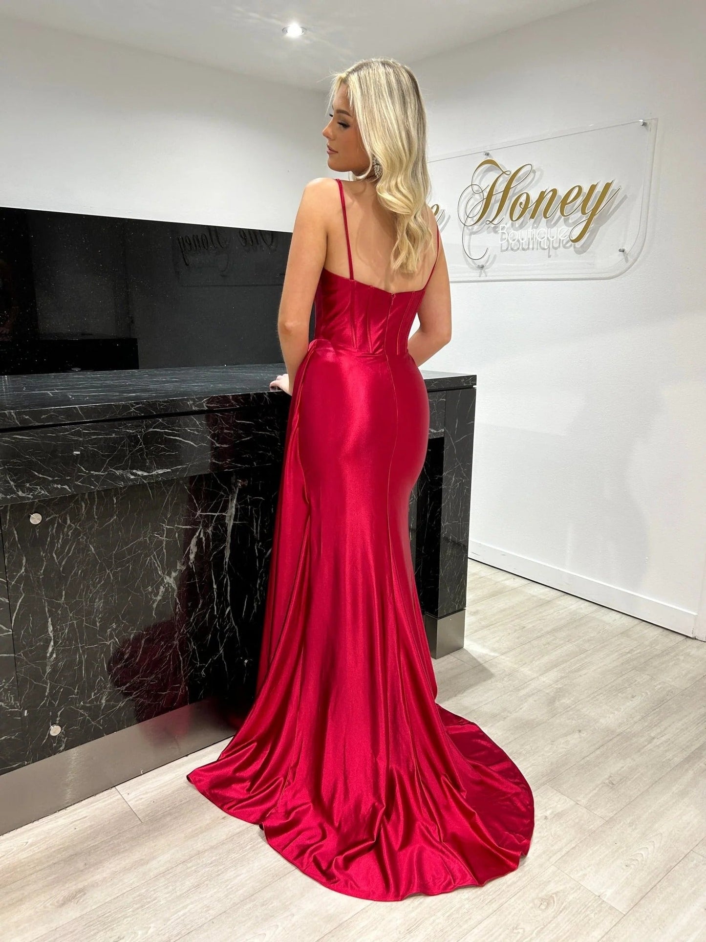 Crystal Sexy Slit Spaghetti Strap Formal Evening Dress